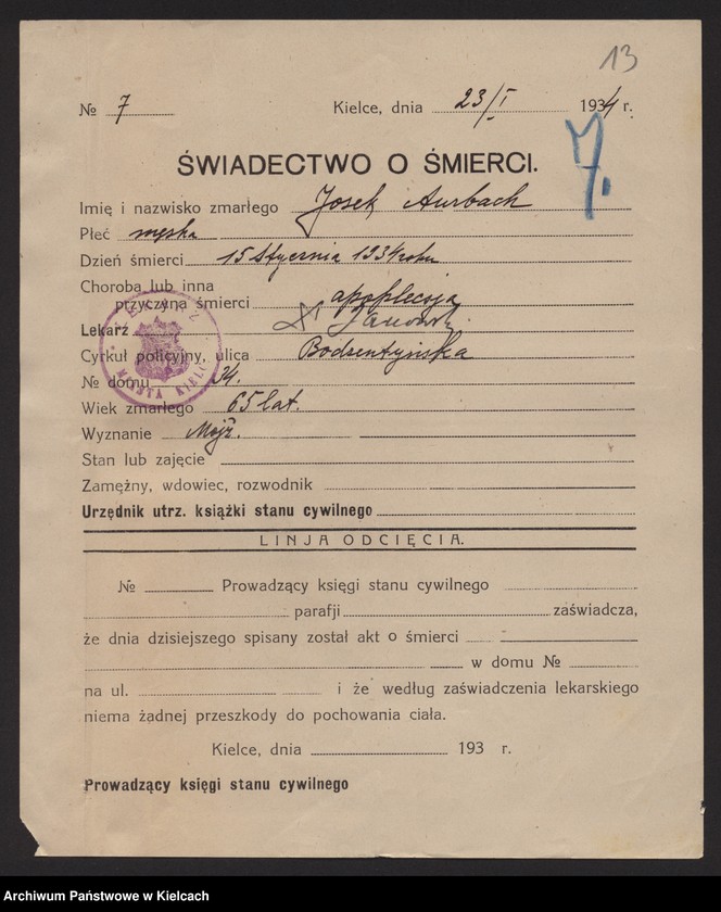 image.from.unit.number "Załączniki do akt zgonu Okręgu Bożniczego Kielce za rok 1934"