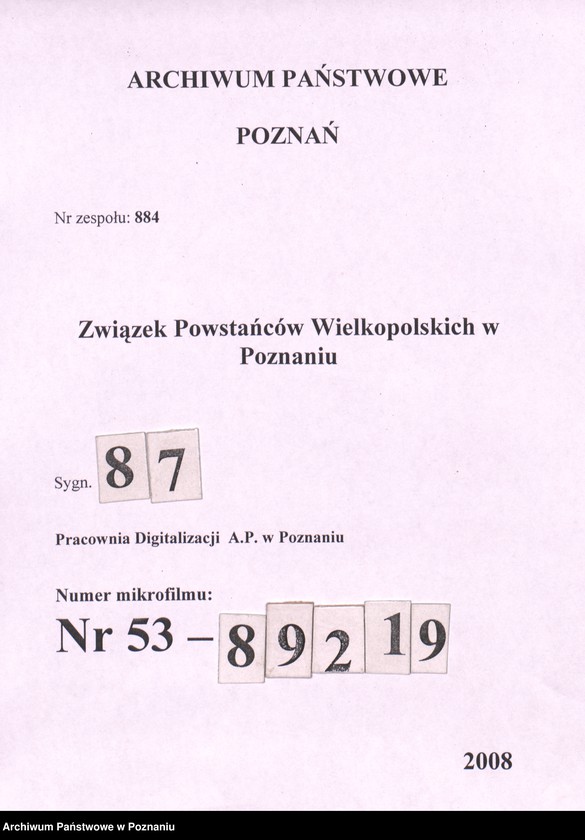 Obraz 1 z jednostki "Sprawy Sądu Honorowego Związku Weteranów Powstań Narodowych Rzeczypospolitej Polski i Związku Powstańców Wielkopolskich."