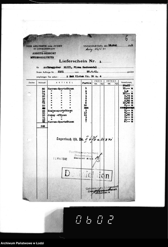Obraz 10 z jednostki "[Dowody dostawy ubrań i czapek dla fimy] Sachsendahl Ostrowo"