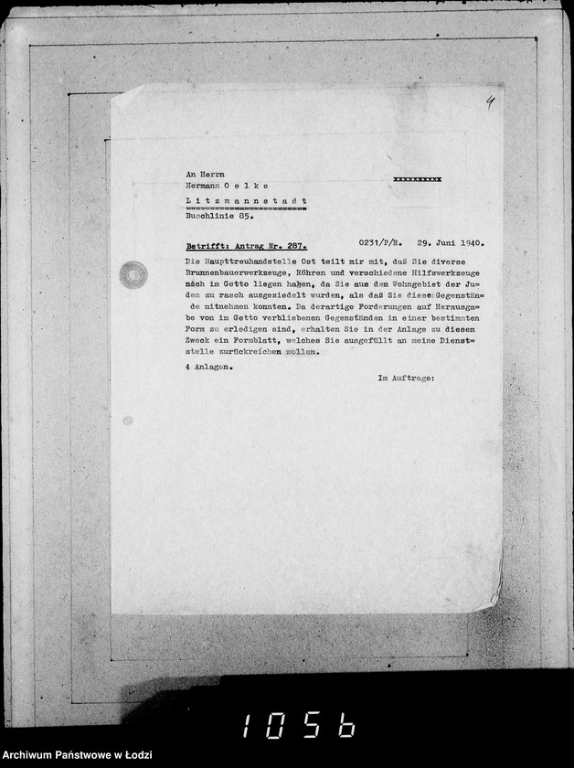 Obraz 8 z jednostki "286-320 [Wnioski ludności nieżydowskiej wysiedlonej z Getta o zwrot rzeczy pozostawionych w dawnym miejscu zamieszkania]"