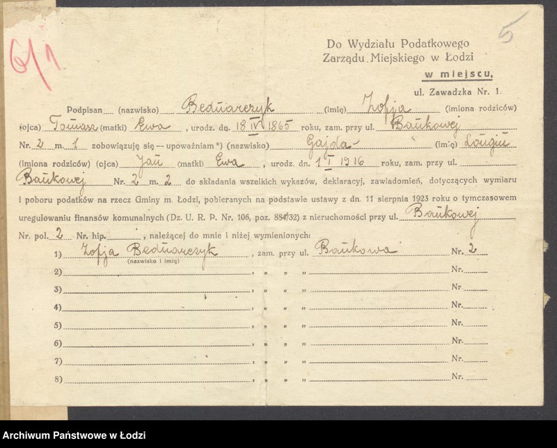 image.from.unit.number "Księga inwentarzowa nieruchomości m. Łodzi ul. Bankowa"