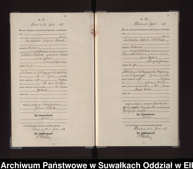 image.from.unit.number "Geburts-Neben-Register des Königlichen Preussischen Standes-Amtes Gneist Kreis Lötzen"
