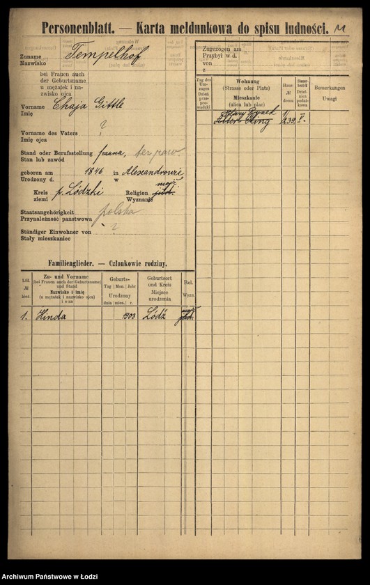 Obraz 13 z jednostki "[Spis ludności Łodzi] Tempelhof - Tenenbaum"