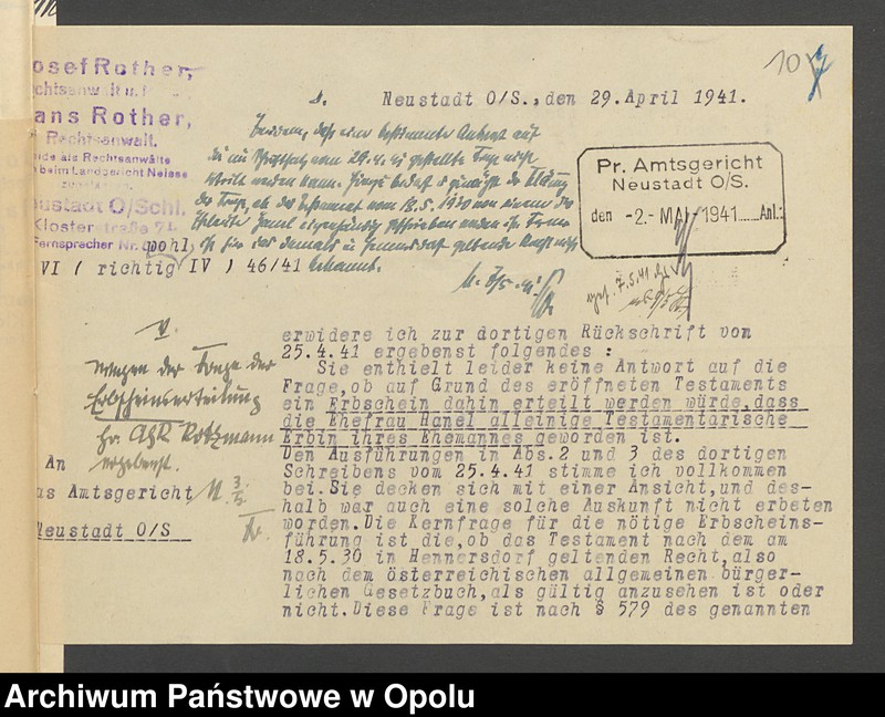 image.from.unit.number "Verfügung von Todes wegen des Kunstmalers Josef Hanel und seiner Ehefrau Maria geb.[orene] Westermayer in Wiese grfl zuletzt wohnhaft in Wiese grfl Haus No 11"
