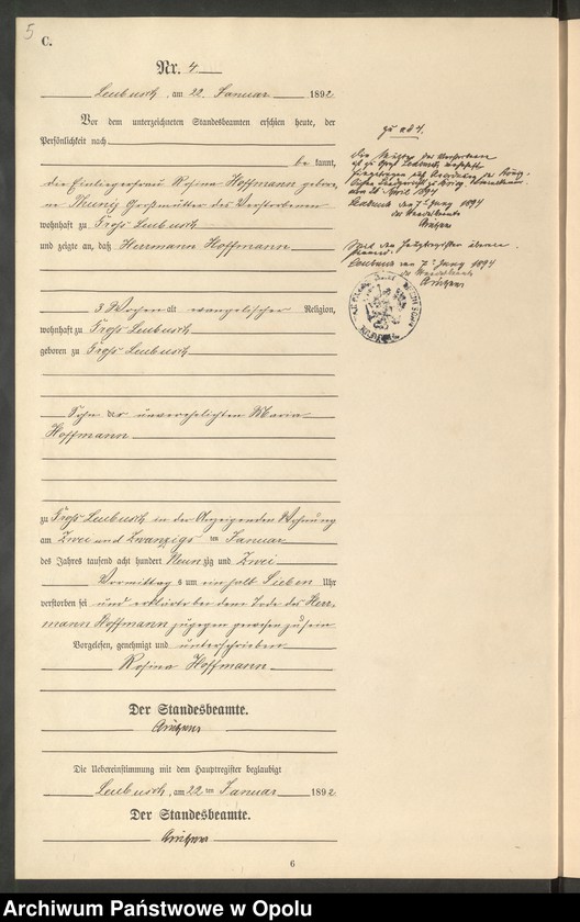 image.from.unit.number "Sterbe-Neben-Register Standes-Amt Leubusch 1892"