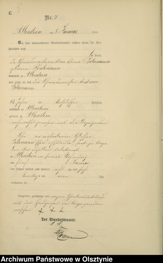 image.from.unit.number "Sterbe-Haupt-Register Tom I, Nr 1 - 254"