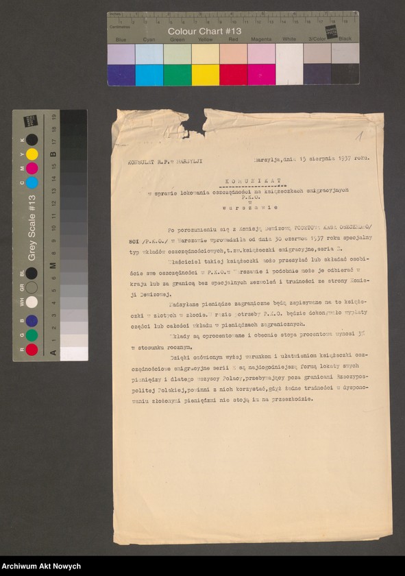 image.from.unit "Sprawy emigracyjne. Instytucje oszczędnościowe emigrantów - książeczki oszczędnościowe emigracyjne PKO. Komunikat konsulatu w Marsylii."