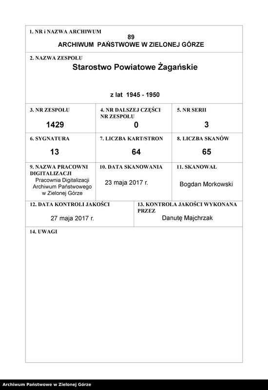 Obraz 1 z jednostki "Sprawy ludności niemieckiej - wysiedlanie Niemców - pisma , okólniki ."