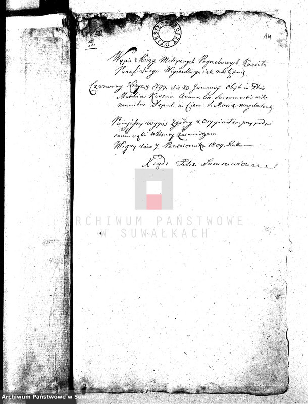 image.from.unit.number "Dowody do Akt Małżeństwa Gminy Wigierskiey od dnia 1-o Maja 1809 do dnia ostatniego kwietnia 1810 Roku."