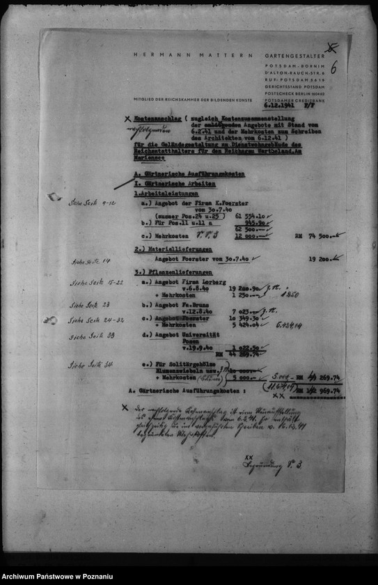 Obraz 10 z jednostki "Kostenanschlag zum Dienstwohngebäude des Reichsstatthalters des Warthegaues - nad jeziorem Góreckim"