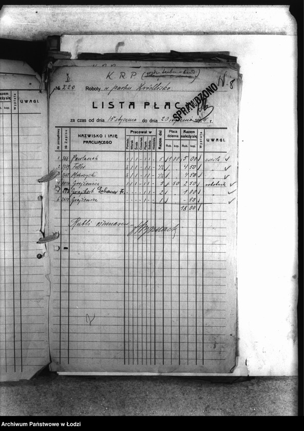 Obraz 11 z jednostki "Listy płacy [robotników pracujących przy robotach budowlanych]"