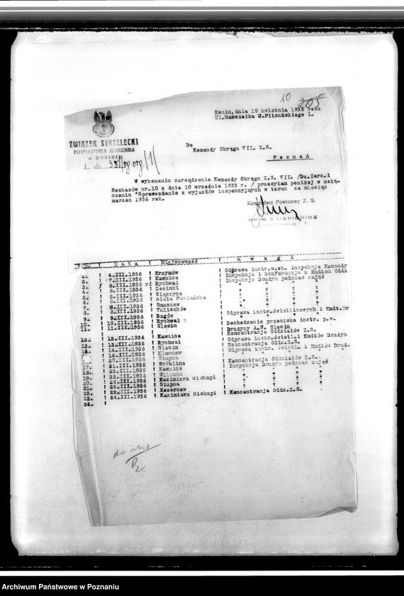 Obraz 15 z jednostki "Komunikaty i korespondencja Komendy Powiatowej Związku Strzeleckiego w Koninie z władzami nadrzędnymi - Komenda Okręgu. Komenda Główna w sprawach organizacyjnych i personalnych"