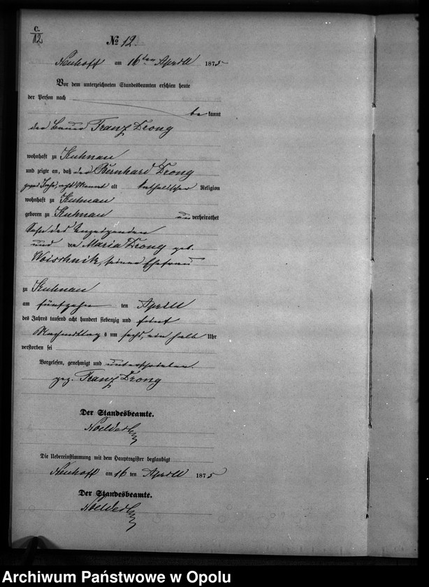 Obraz 15 z jednostki "Sterbe-Neben-Register Standesamts Kuhnau pro 1875"