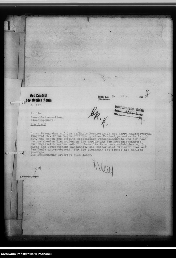 Obraz 11 z jednostki "[Korespondencja w sprawach organizacyjnych], Kreissippenamt Konin"