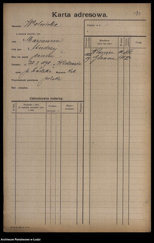 Obraz 15 z jednostki "[Spis ludności Łodzi] Wolniakiewicz - Wolst"
