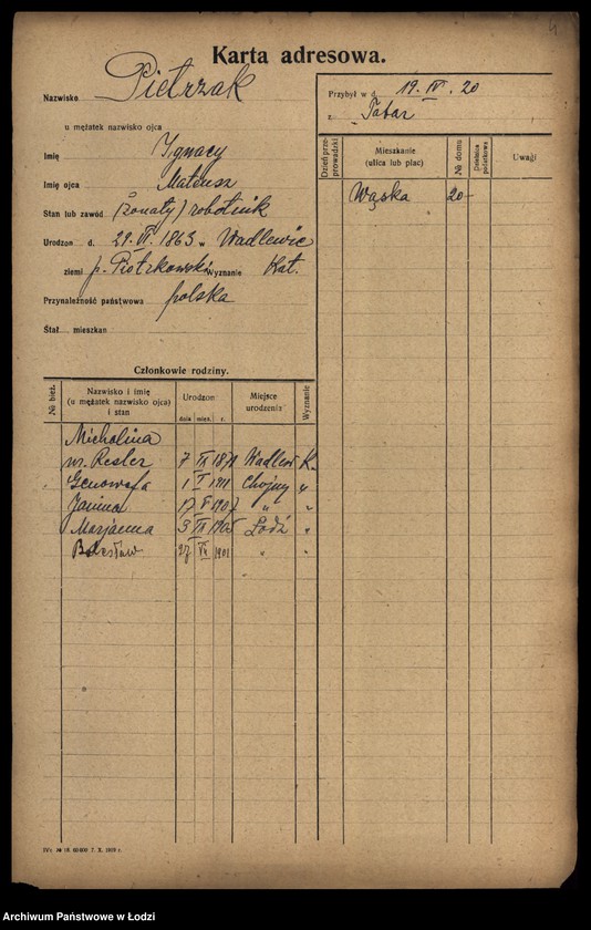 Obraz 6 z jednostki "[Spis ludności Łodzi] Pietrzak-Pietrzycki"