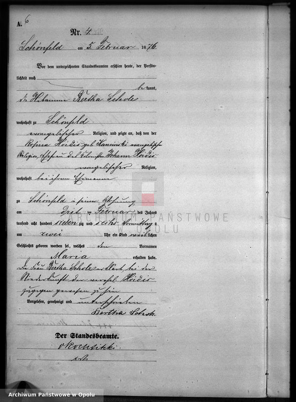 image.from.unit.number "Geburts-Haupt-Register Standesamts Schönfeld pro 1876"