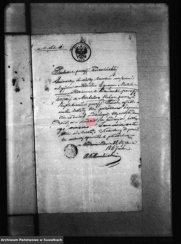 image.from.unit.number "Dowody do akt ślubnych Parafii Puńsk za r 1867"