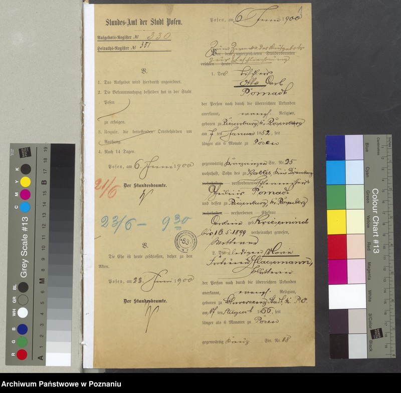 Obraz 3 z jednostki "Die von den Verlobten beigebrachten Urkunden zur Eheschliessung pro 1900"