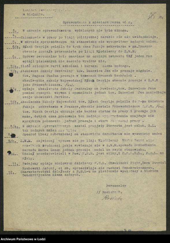 Obraz 15 z jednostki "Ankiety sprawozdawcze instruktora Komitetu Powiatowego Wieluń [z załącznikami]"