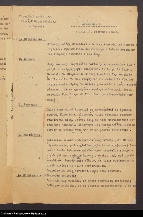 image.from.unit.number "Komenda Powiatowa Lubawa ZSO. Rozkazy komendy [obsada stanowisk, organizacja]"