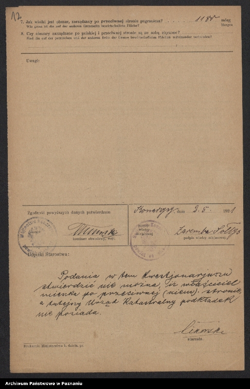 Obraz 11 z jednostki "[Kwestionariusze dotyczące stwierdzenia gruntów znajdujących się po polskiej stronie pogranicza a zarządzanych przez zamieszkałych po stronie niemieckiej] powiat chojnicki"