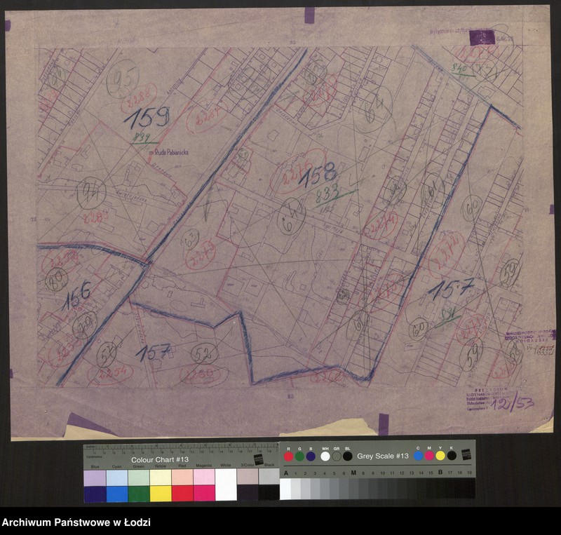Obraz 1 z jednostki "Plan m. Łodzi 1:2000 z oznaczeniem podziału miasta na obwody i rejony spisowe. Sekcja SW72"