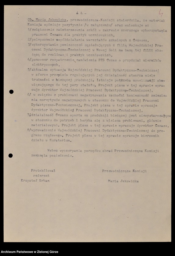 image.from.unit.number "Protokóły z posiedzeń Komisji Wychowania i Oświaty Wojewódzkiej Rady Narodowej w Zielonej Górze; Nr 1 - 2; 1 - 2"