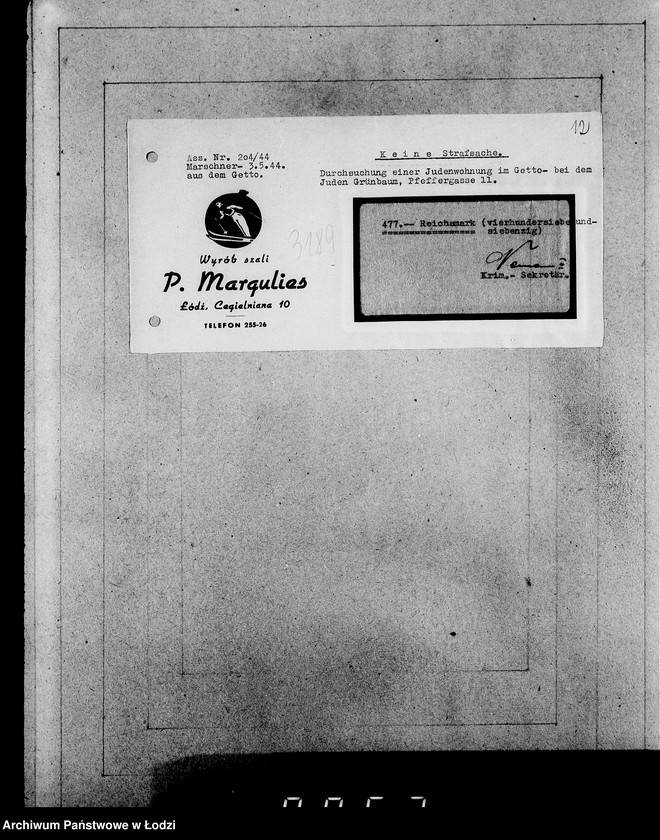 Obraz 16 z jednostki "Kripo 3000-3200 [Kartoteka skonfiskowanego majątku ruchomego u Żydów]"