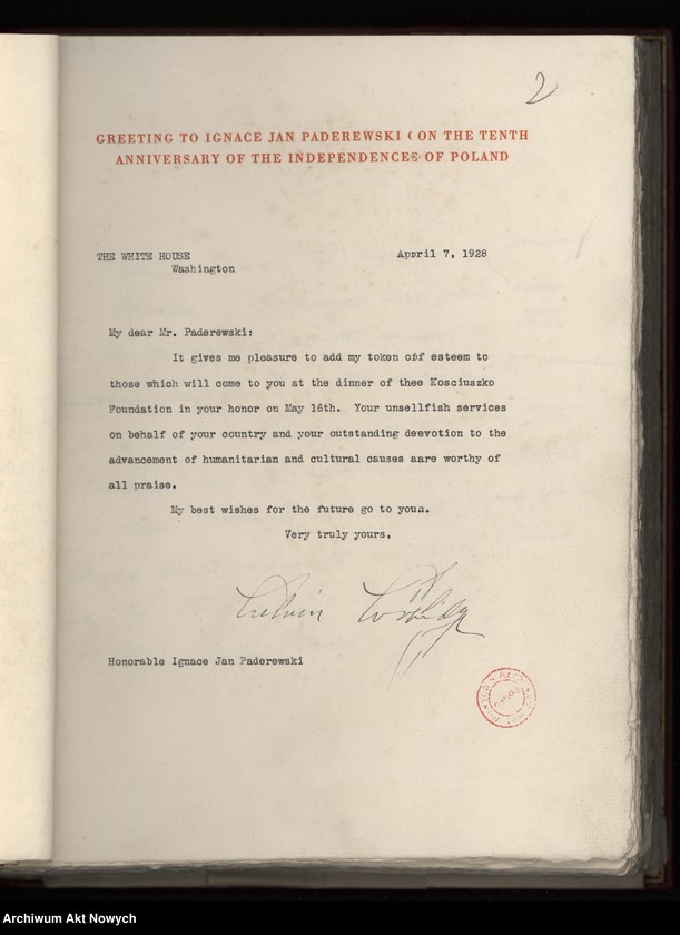 image.from.unit.number "The Kosciuszko Foundation. To Ignace Jan Paderewski - Artist, Patriot, Humanitarian. Album z życzeniami przedstawicieli społeczeństwa amerykańskiego i Polonii z okazji 10-lecia Polski Odrodzonej. Życzenia podpisali m.in. C. Coolidge, H. Hoover, F. D. Roosvelt, Ch. Dawes, T. H. Bliss, E. M. House, Ch, Hughes, J. Pershing, R. Lansing, J. D. Rockefeller"