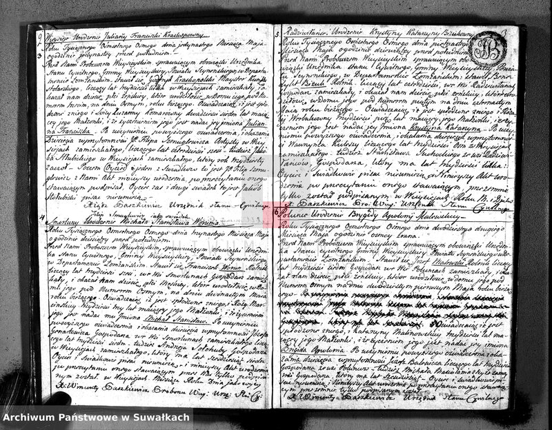 Obraz 5 z jednostki "Księga aktów cywilnych urodzenia, stosowanie do prawa W. Napoleona od dnia 1 miesiąca maja 1808 roku parafii wieysieyskiey przez urzędnika tychże aktów niżej podpisanego zaczęta i kontynuowana"