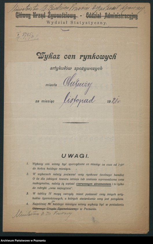 Obraz 7 z jednostki "[Wykazy cen rynkowych na artykuły spożywcze w poszczególnych miastach Województwa Pomorskiego za miesiąc listopad 1921 roku]"