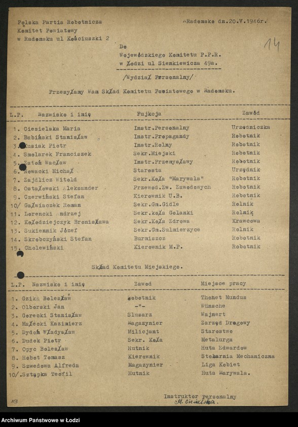 Obraz 15 z jednostki "Ankiety sprawozdawcze instruktora Komitetu Powiatowego Radomsko [z załącznikami]"