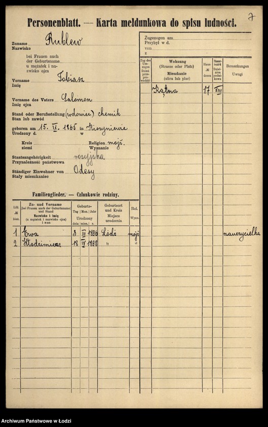 Obraz 9 z jednostki "[Spis ludności Łodzi] Rubisz-Rudolf"