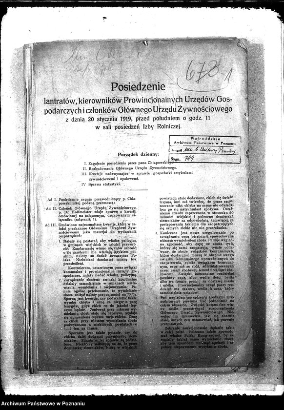 Obraz 4 z jednostki "Druk "Posiedzenie landratów, kierowników Prowincjonalnych Urzędów Gosp. i członków Gł. Urzędu Żywnościowego z dn. 20.I.1919 r. ""