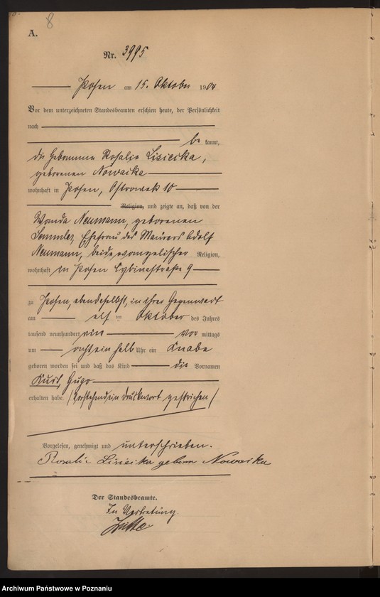 Obraz 9 z jednostki "Księga miejscowa urodzeń tom VIII"