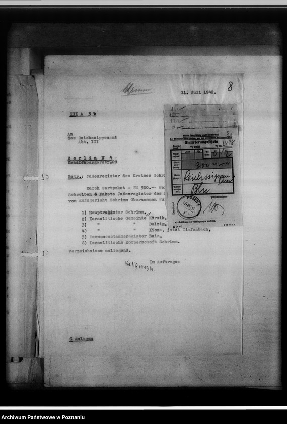 Obraz 12 z jednostki "Register der Juden, Dissidenten und Kirchenbuchduplikate [powiaty: śremski, średzki i wolsztyński]"