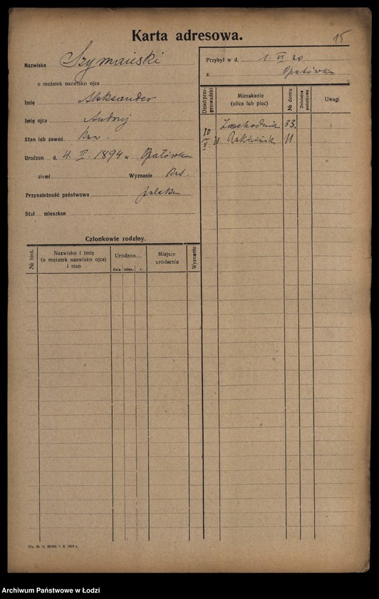 Obraz 17 z jednostki "[Spis ludności Łodzi] Szymański-Szymczacka"
