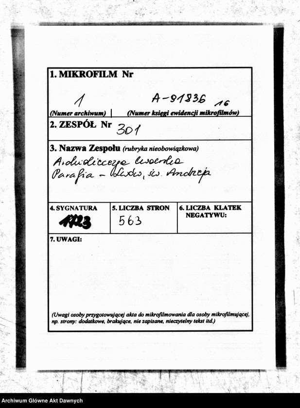 image.from.unit.number "Parafia: Lwów, parafia św. Andrzeja. Dekanat: Lwów. Księga metrykalna urodzeń, ślubów i zgonów dla całej parafii."