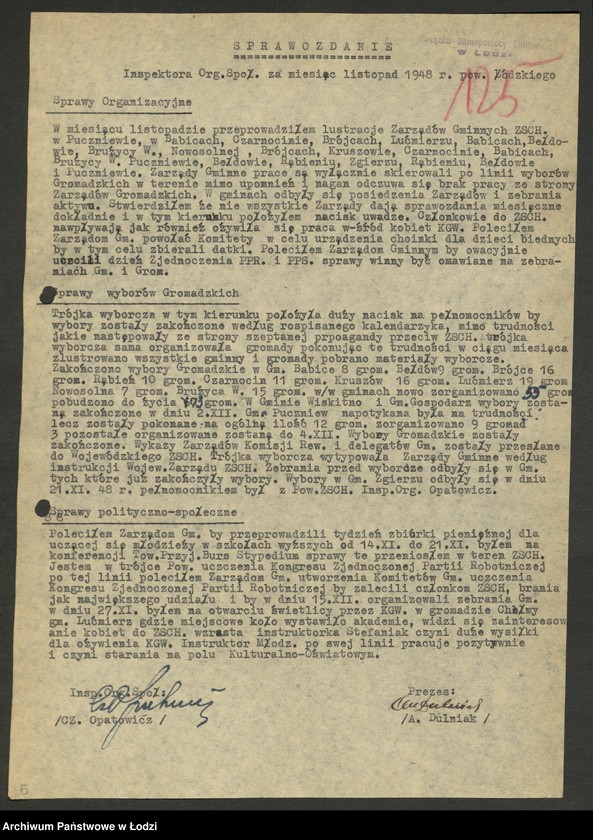 Obraz 6 z jednostki "Związek Samopomocy Chłopskiej - protokoły [z zebrań Zarządu Oddziału Powiatowego, sprawozdania z działalności, wykazy delegatów na zjazdy, składy zarządów gminnych]"