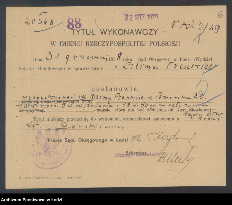 Obraz 8 z jednostki "Blima Frenkiel- sprzedaż towarów bawełnianych"