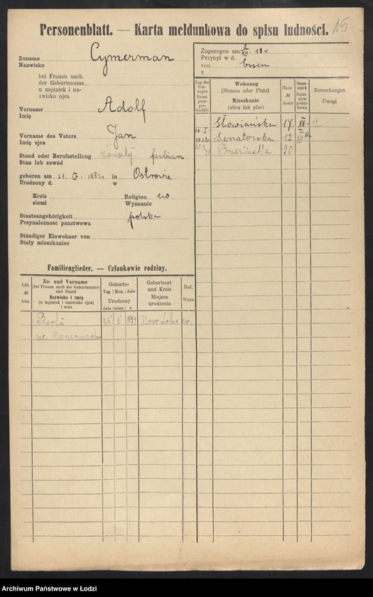 Obraz 17 z jednostki "[Spis ludności Łodzi] Cymera - Cynkier"