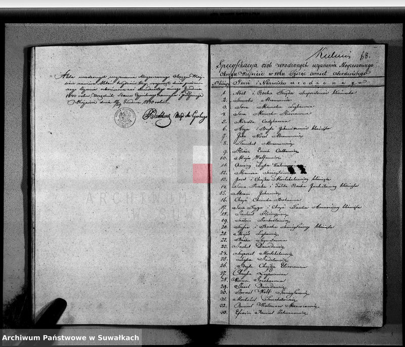 image.from.unit.number "Księga Duplikat Aktow Urodzonych, Zaślubionych i Zeszłych wyznania Mojżeszowego Okręgu Wiejsieie na rok 1840 sporządzona"