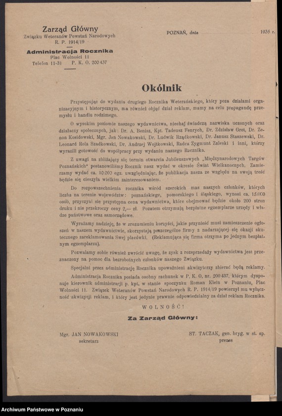 Obraz 5 z jednostki "Członkowie Zarządu Okręgu Związku Weteranów Powstań Narodowych i Związku Powstańców Wielkopolskich [korespondencja]"