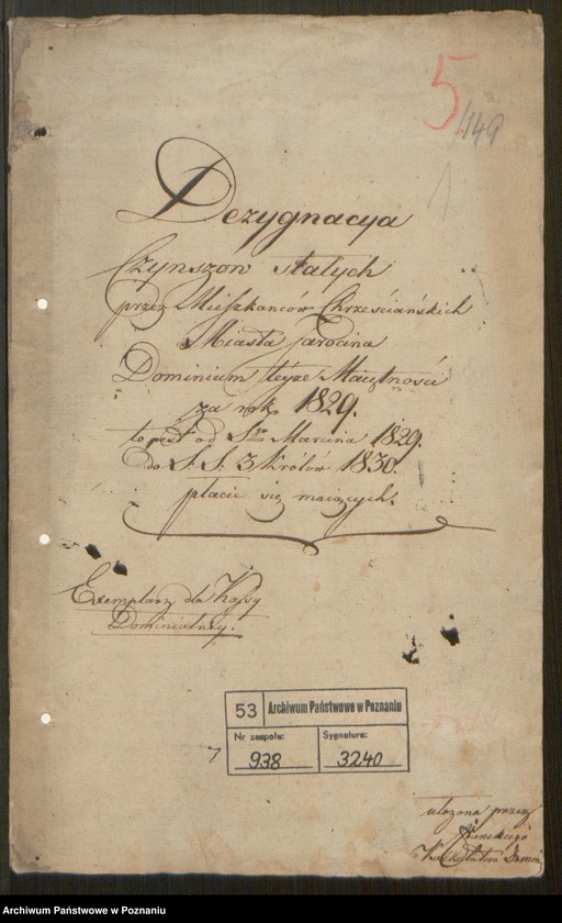 Obraz 2 z jednostki "Dezygnacja czynszów stałych przez mieszkańców chrześcijańskich miasta Jarocina Dominium tejże majętności za rok 1829 płacić się mających"