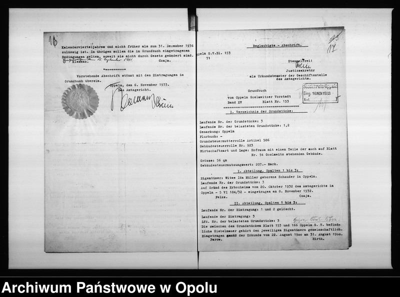 Obraz 18 z jednostki "Magistrat Oppeln. Betrifft: Ritterstrasse Müller Blatt 153 G.V. und 54 Goslawitz"