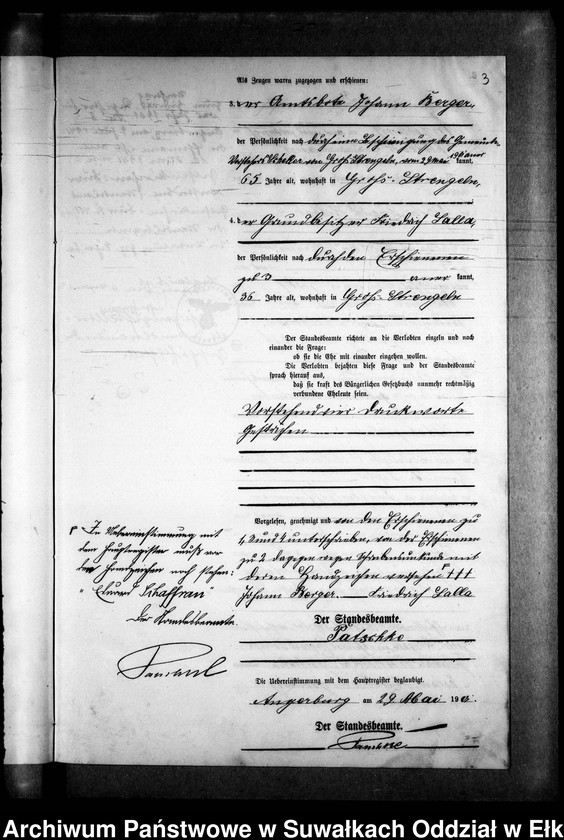 image.from.unit.number "Heiraths-Neben-Register des Preussischen Standes-Amtes Gross Strengeln Kreis Angerburg"