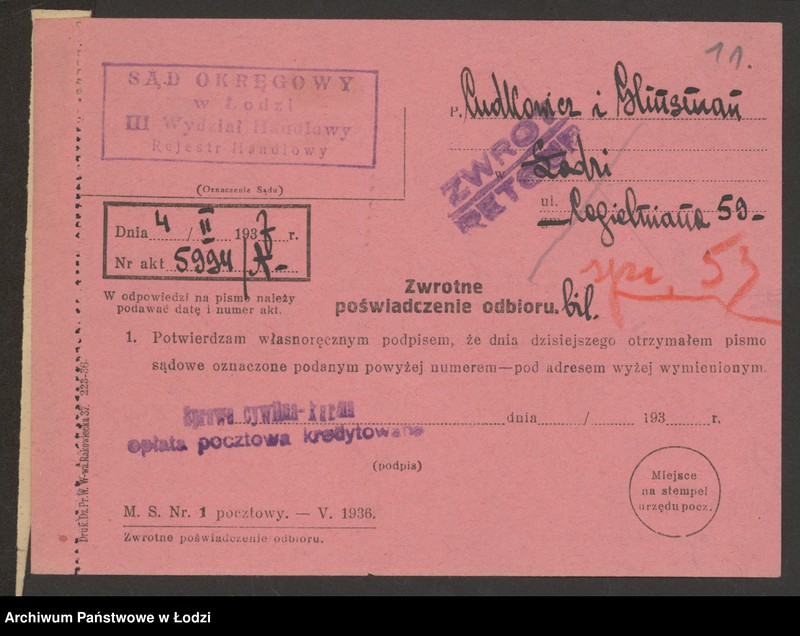 Obraz 13 z jednostki "Ludkowicz i Gliksman – sprzedaż towarów manufakturowych"