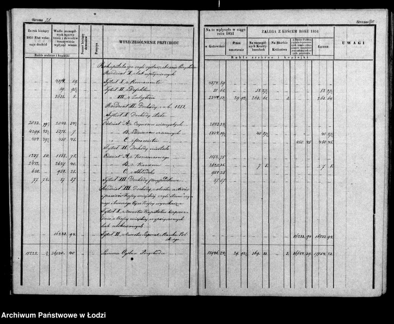 Obraz 20 z jednostki "Rachunek kasy ekonomicznej m. Łodzi na rok 1851"