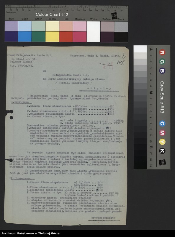 Obraz z jednostki "Akta pełnomocnika Rządu na Obwód 37 w Szprotawie w sprawach organizacyjnych (zarządzenie władz zwierzchnich, ustawy stanowiące podstawy ówczesnej administracji, sprawozdawczość, zarządzenia własne, sprawozdawczość podległych i niezespolonych urzędów)"